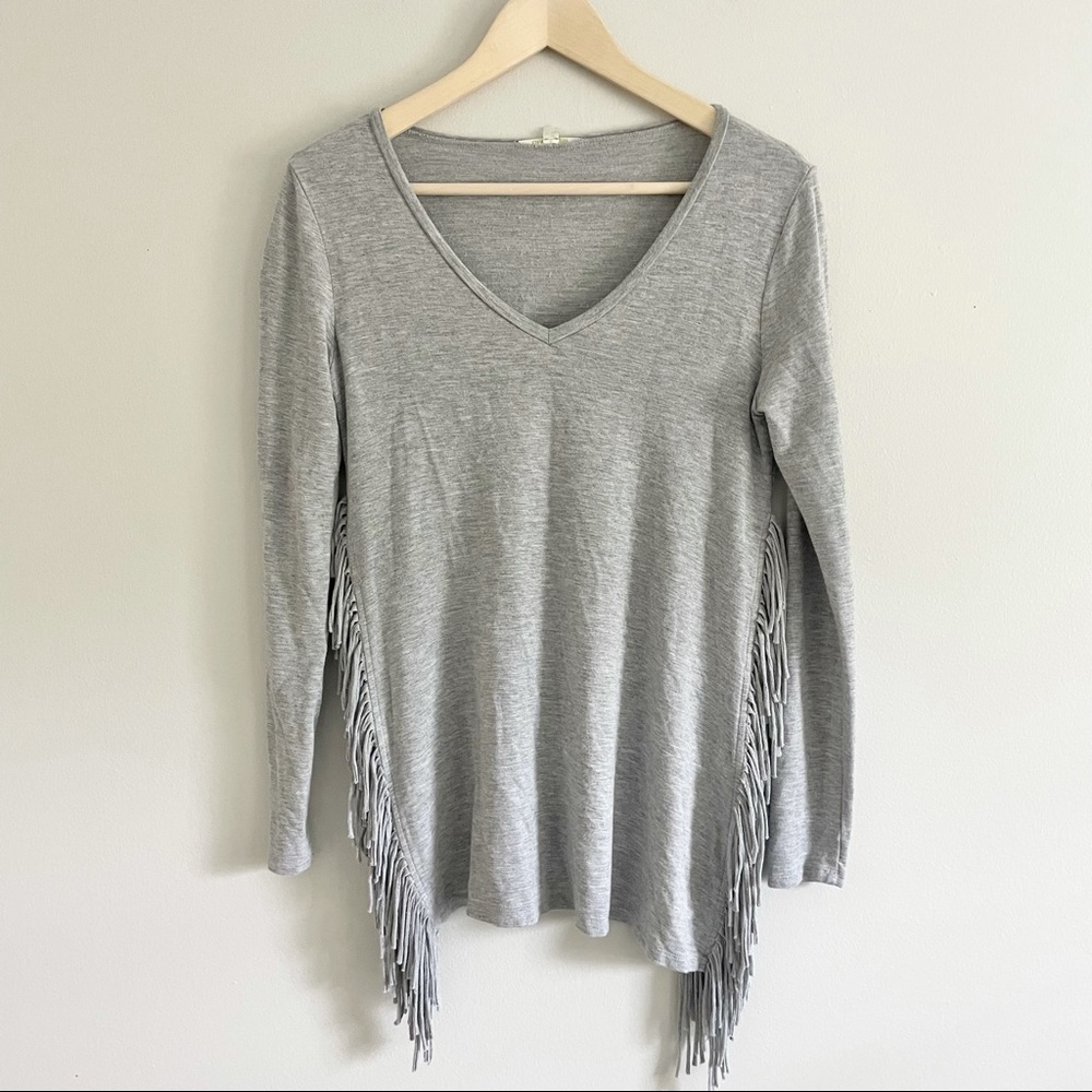 GIANNI BINI Gray Fringe Side Hem Shirt